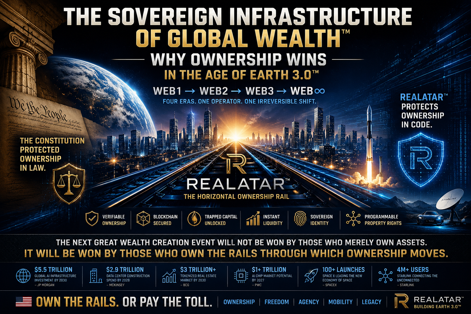 REALATAR™ is building the horizontal ownership rail for Earth 3.0™—where property becomes verifiable, programmable, liquid, and sovereign.