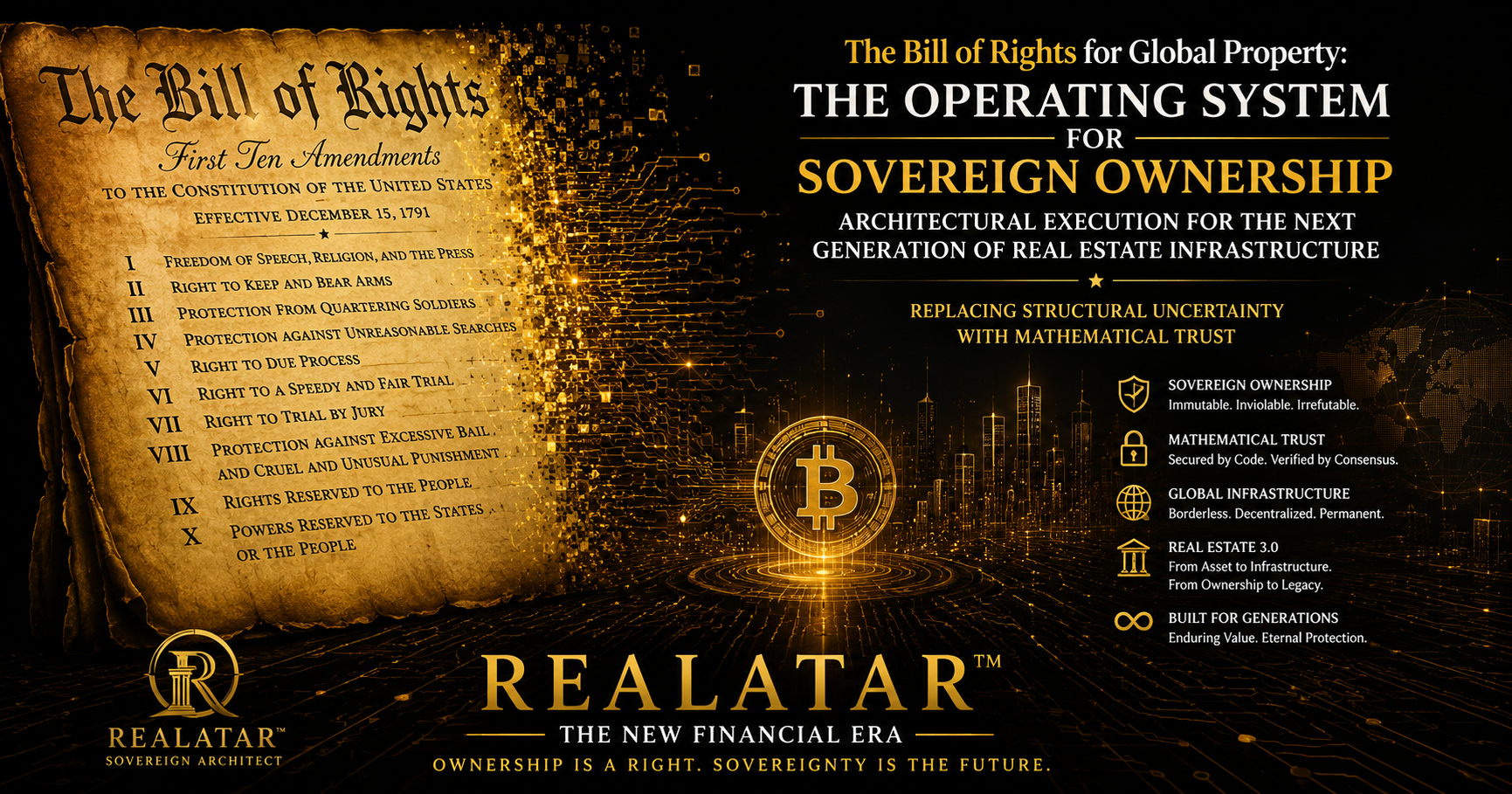 The structural parallels between the first ten amendments of the United States Bill of Rights and REALATAR™ create a principle-first framework for the future of global property infrastructure.